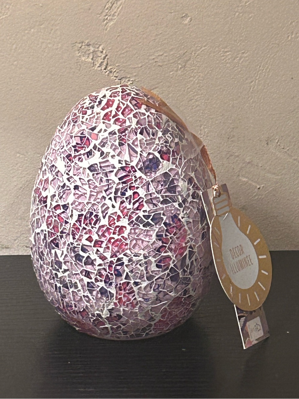 Jolie Fleur LED Purple And White Mosaic Crackle Glass Egg NWTS